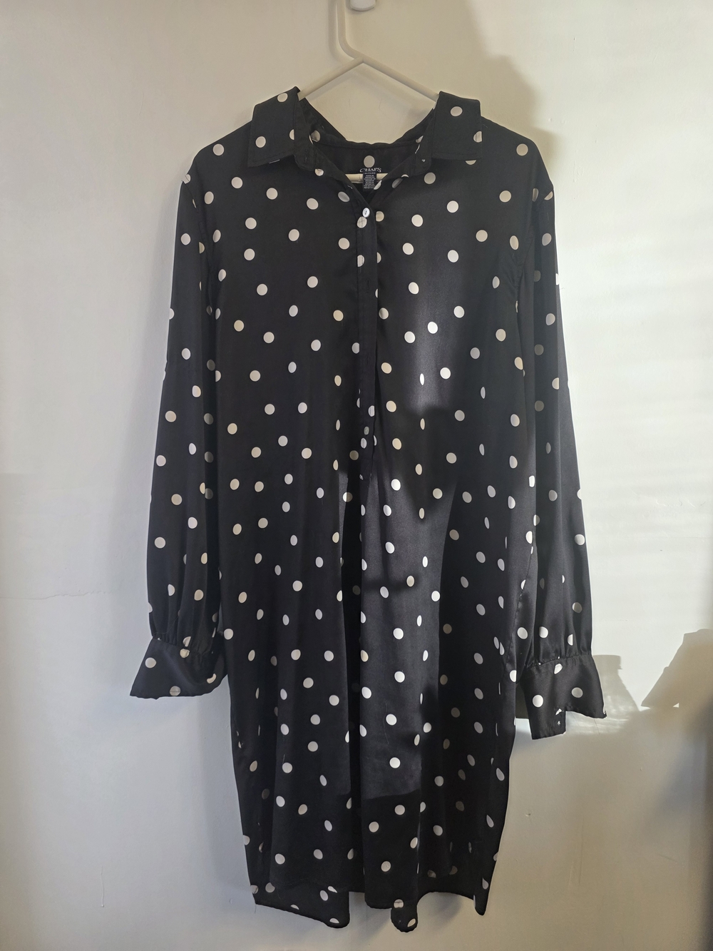 Chaps Black and White Polka Dot Long Sleeve Shirt Dress